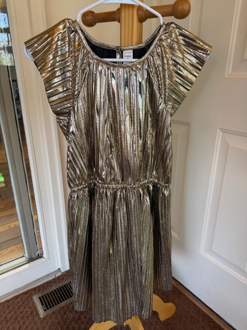 OshKosh Metallic Gold Pleated Party Dress Youth 14